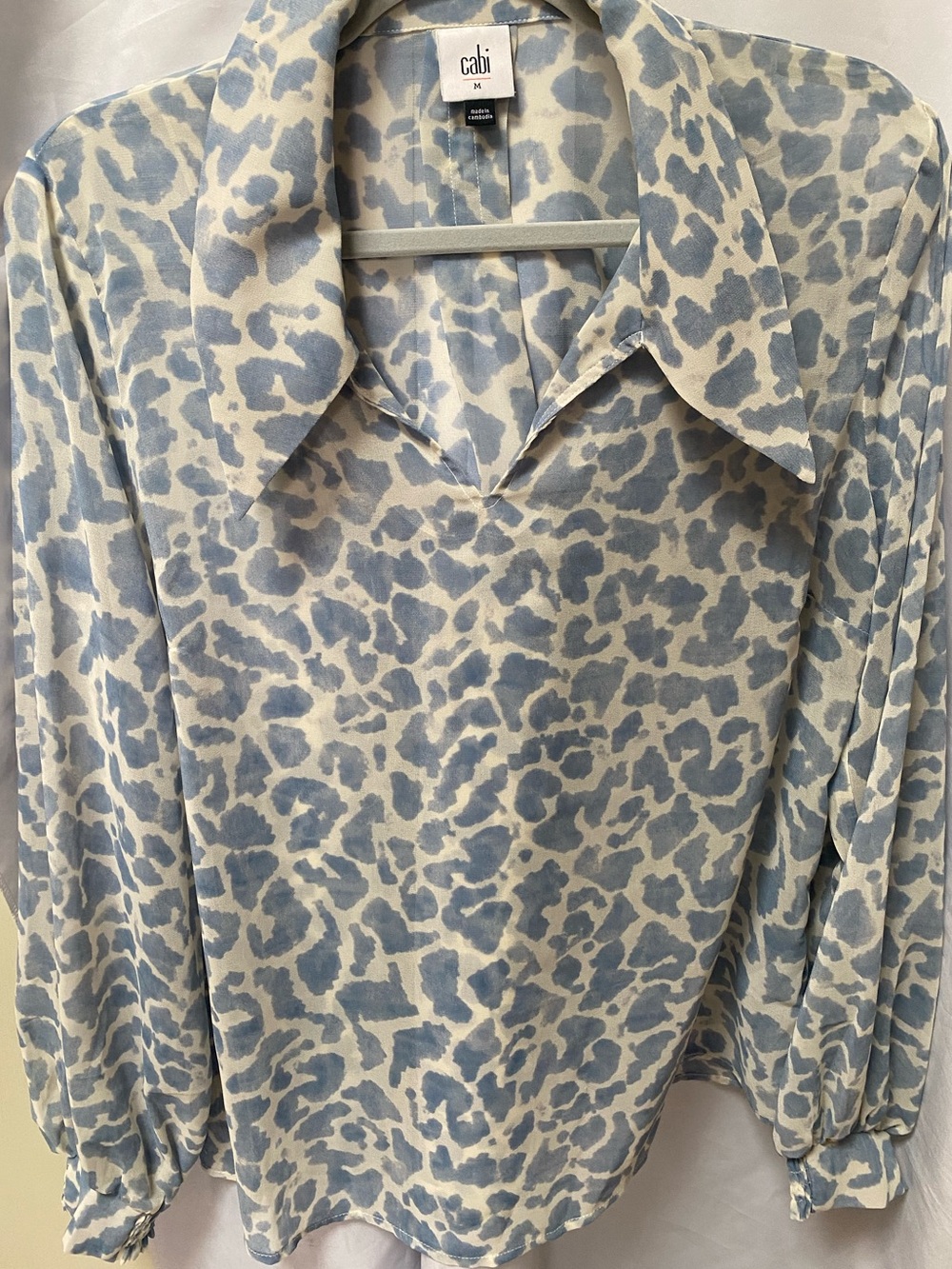 CAbi Blue and Cream Flutter Top Leopard